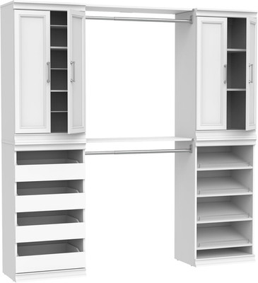 Chic 4-Drawer Modular Wood Closet System with 19 Shelves & Doors, White