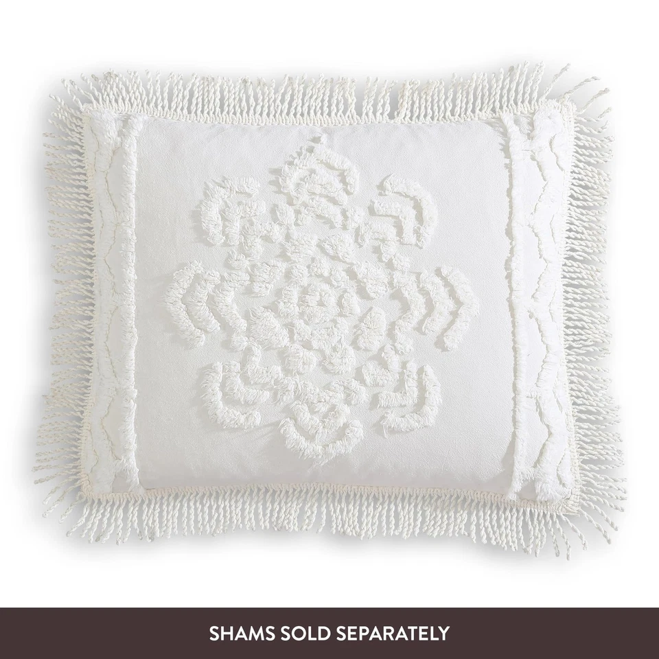 King, Ivory, Lotus Medallion 100% Cotton Chenille Bedspread, Soft, Cozy, Ligh... - Image 4 of 4