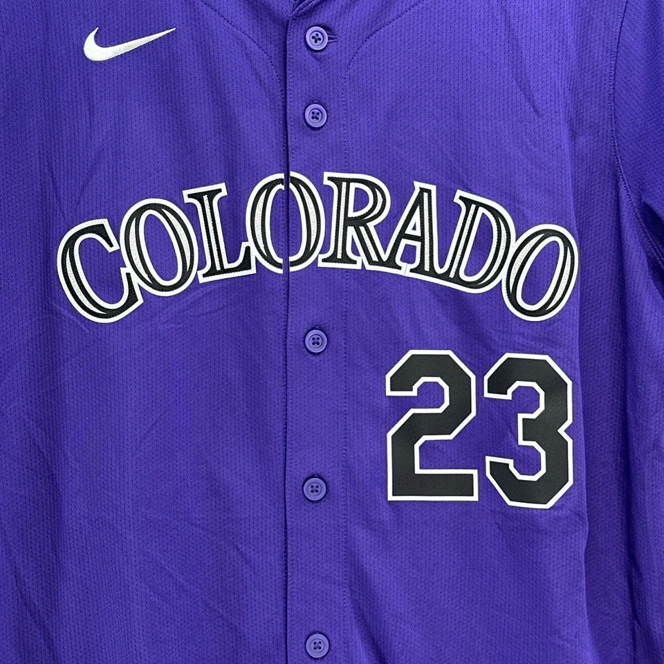 Camiseta deportiva Nike Colorado Rockies Kris Bryant #23 púrpura talla XL nueva con etiquetas MLB Foto 2 de 4