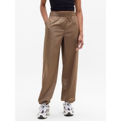 Athleta Rise Pants Brown Nylon Track Bungee Adjustable Small Active Streetwear