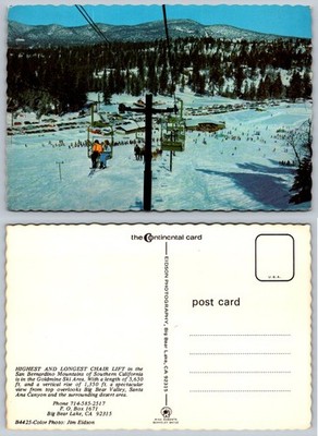Big Bear Lake Goldmine Ski Area Chair Lift Vintage Postcard CA Mountains