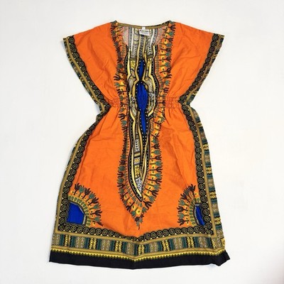 Karan African Dashiki Kaftan Cover Up Dress Orange Cotton One Size