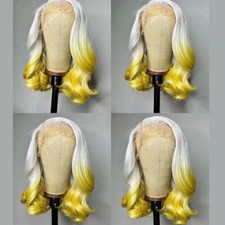 Curly Wave Short Bob Blonde to Yellow Ombre Lace Front Wig Fiber Hair Wig Party