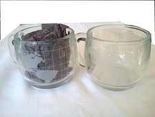 Set of 2 MCM Nestle Nescafe World Globe round etched globe glass coffee tea mug