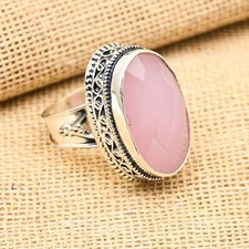 Pink Chalcedony Gemstone Handmade 925 Sterling Silver Ring Jewelry