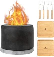 Roundfire Tabletop Fire Pit (1 Pack - with Smores Kit) Ethanol Table Top Gray 