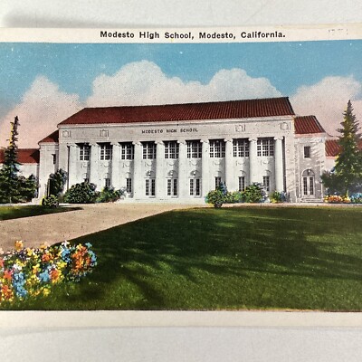 California Postcard Early 1900s Modesto High School Flowers 