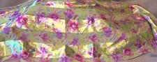 Vintage Bright Green Pink Floral Scarf Sheer Shiny 5' X 12" Striped
