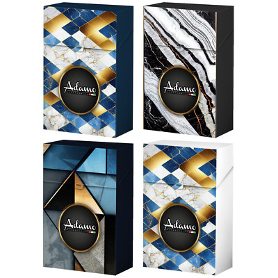 4x Kunststoff Zigarettenetui Zigarettenbox, Push to Open, Pure Gold Blue Design