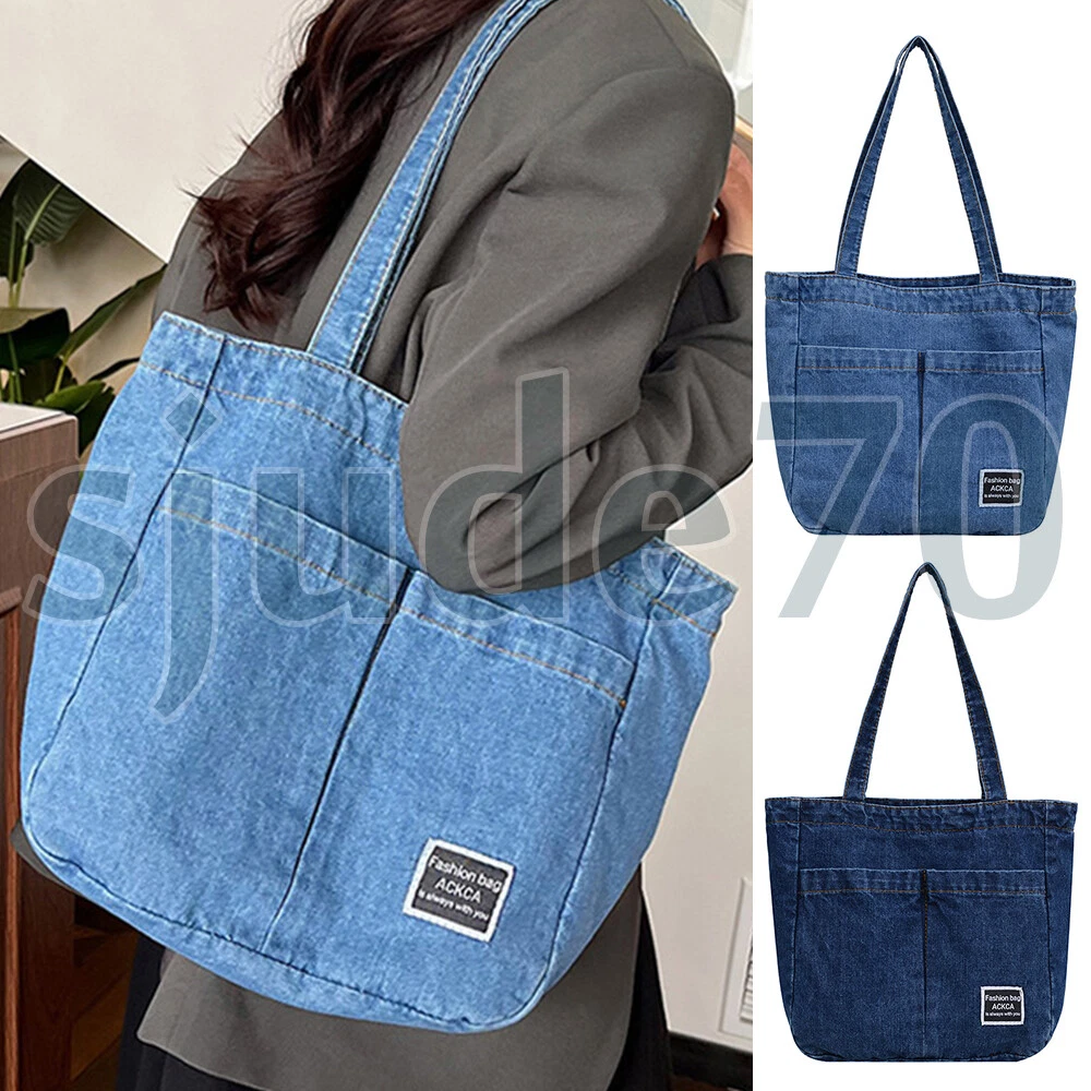 Denim Totebag トートバッグ Women's Retro Denim Tote Bag Large Capacity Shoulder Handbag