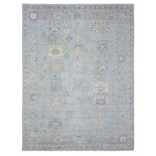 9'1" x 11'10" Blue Wool Hand Knotted Afghan Oushak All Over Design Rug R72812