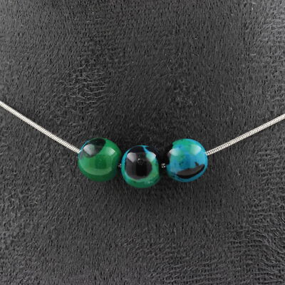 Collier 3 Perles Chrysocolle Des USA - Chaîne Acier Inox - Neuf Avec Étiquettes