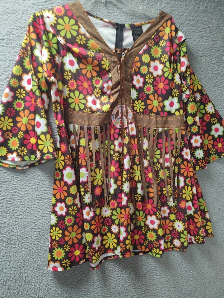 Mini Vestido Leg Avenue Para Mujer 3XL/4XL Multicolor Floral Boho Hippie Años 60 70 Foto 4 de 4
