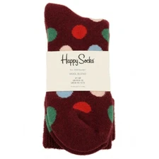 HAPPY SOCKS Burgundy BIG DOT Wool Blend Cozy Crew Socks 8-12 NWT