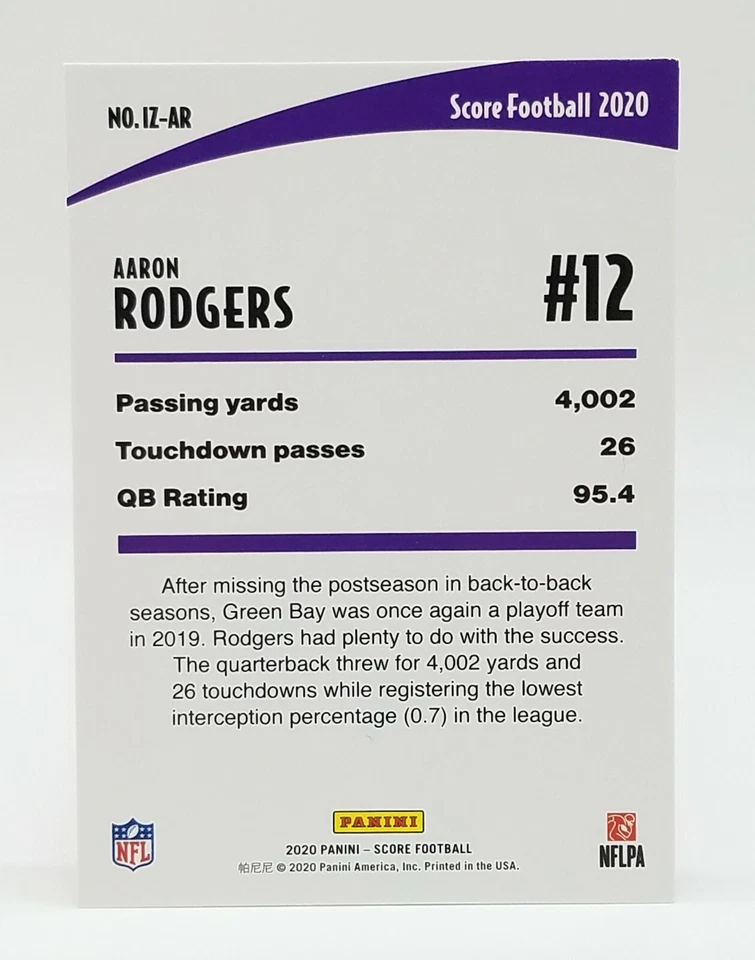 2020 Score Aaron Rodgers Red Parallel In the Zone #IZ-AR Green Bay Packers 🔥🔥 - Image 2 of 2