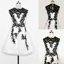 Gothic Black White Short Wedding Dresses Lace Appliques Sleeveless Bridal Gowns