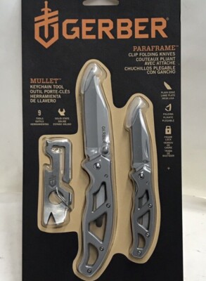 GERBER KNIFE & KEYCHAIN SET (2 KNIVES + MULLET KEYCHAIN MULTITOOL) **NEW