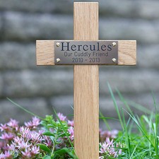 12" Tall Wooden Pet Memorial Cross Engraved Plaque Grave Ashes Cremation Marker