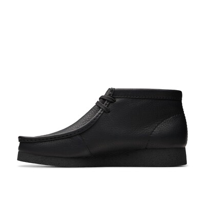 New Men Clarks Wallabee Evo Black Leather Rubber Bottom
