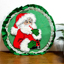 Santa Claus Christmas Needlepoint Wall Hanging Vintage Holiday Decor Handmade