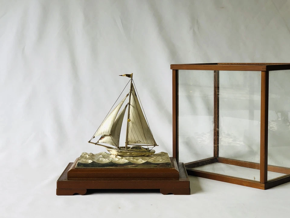 Y4752 OKIMONO Caja de Cristal de Yate de Plata Esterlina Japón Figura Antigua Interior Foto 3 de 4