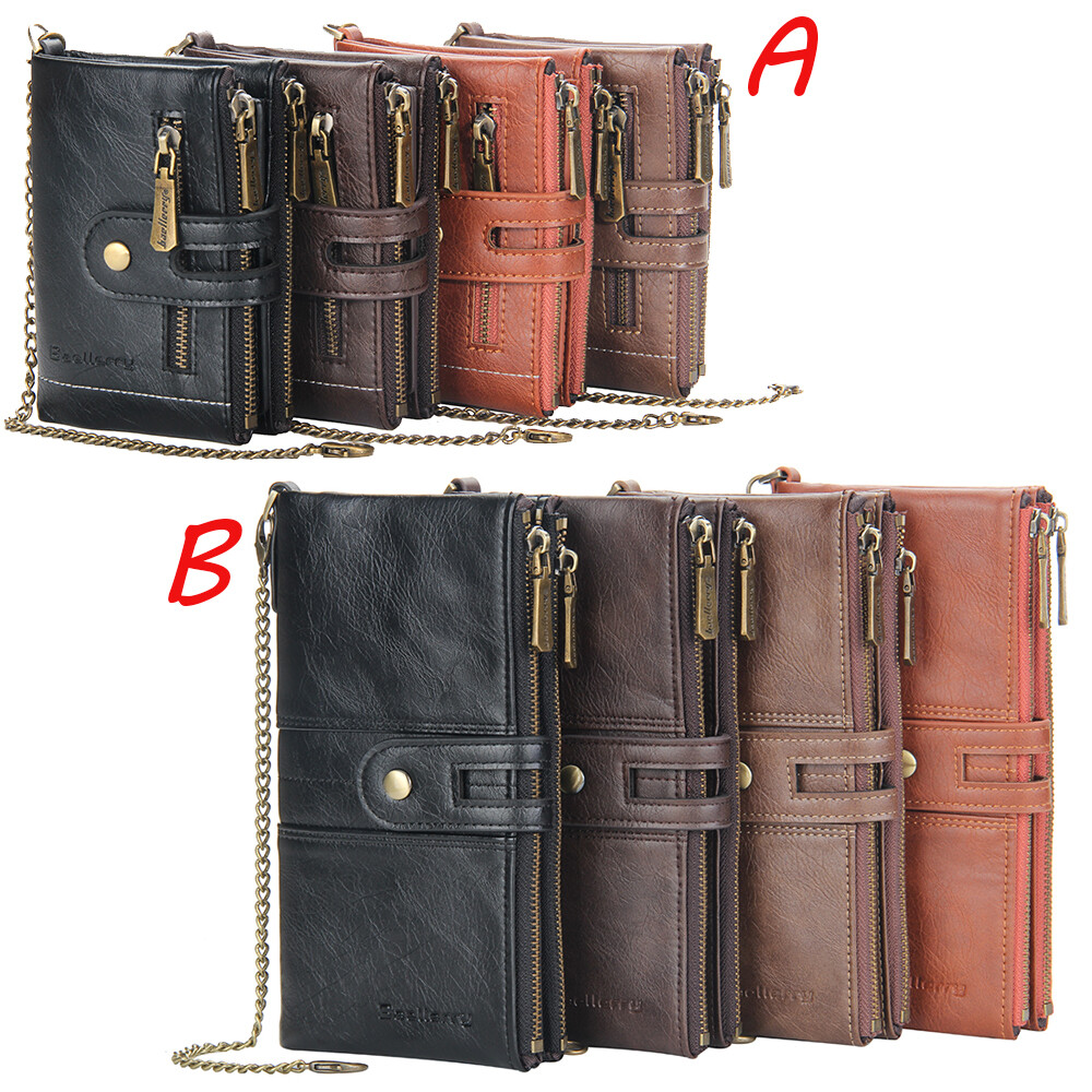 Business Men's Long/Short Wallet Leather with Anti-Theft Chain