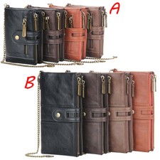 Men Long/Short RFID Blocking Leather Wallet with Anti-Theft Chain Card Holders