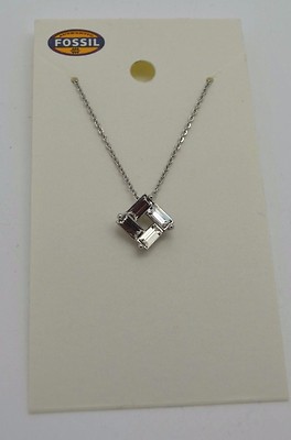 Fossil Silvertone Rhinestone Elegant Danty Square Necklace 16'' #181