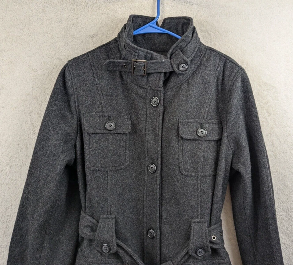 Abrigo Largo Colección Esprit Talla L Trench Militar Mezcla Lana Guisante Gris Forrado HU Foto 3 de 4