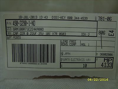 (10) Murata MicroElectronics Ceramic Capacitor GRM188R71E224KA88D *NOS*