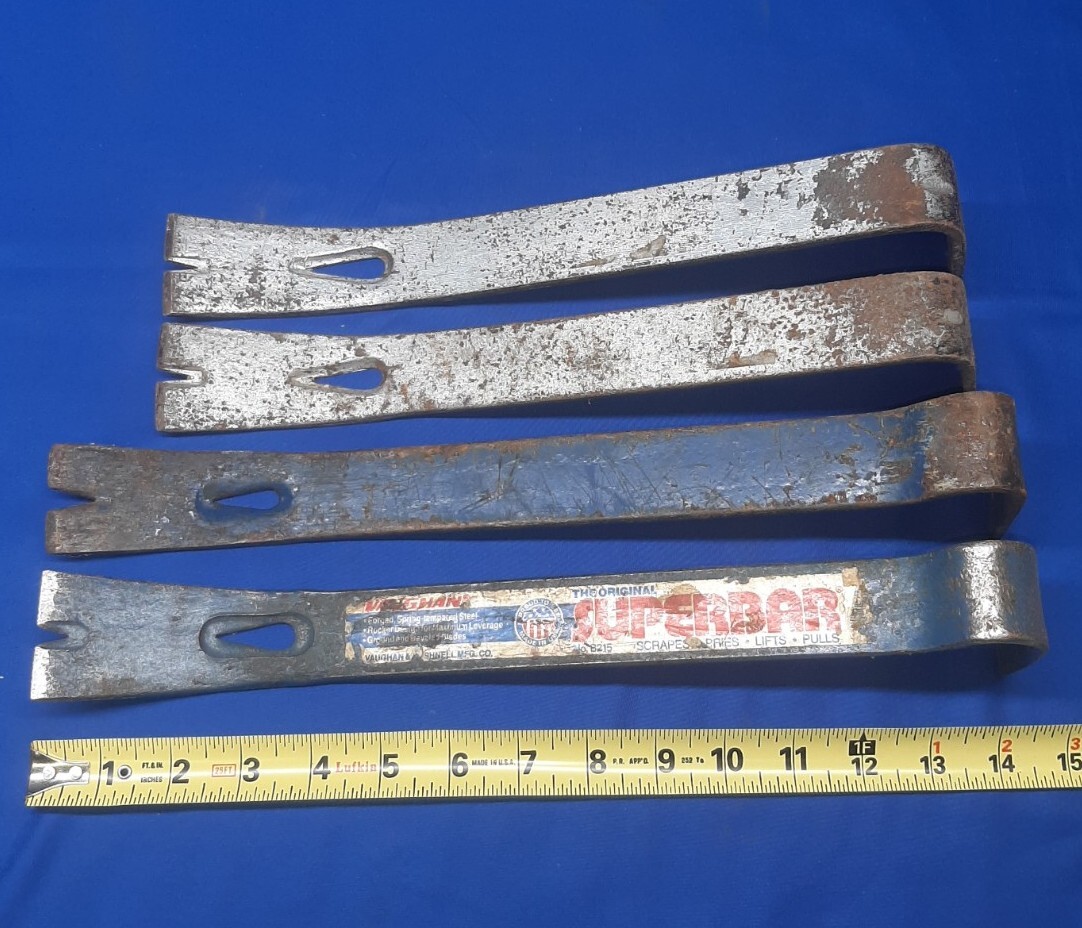 Lot of 4 Vintage Pry Bars Vaughan SuperBar Nail Puller Carpenters