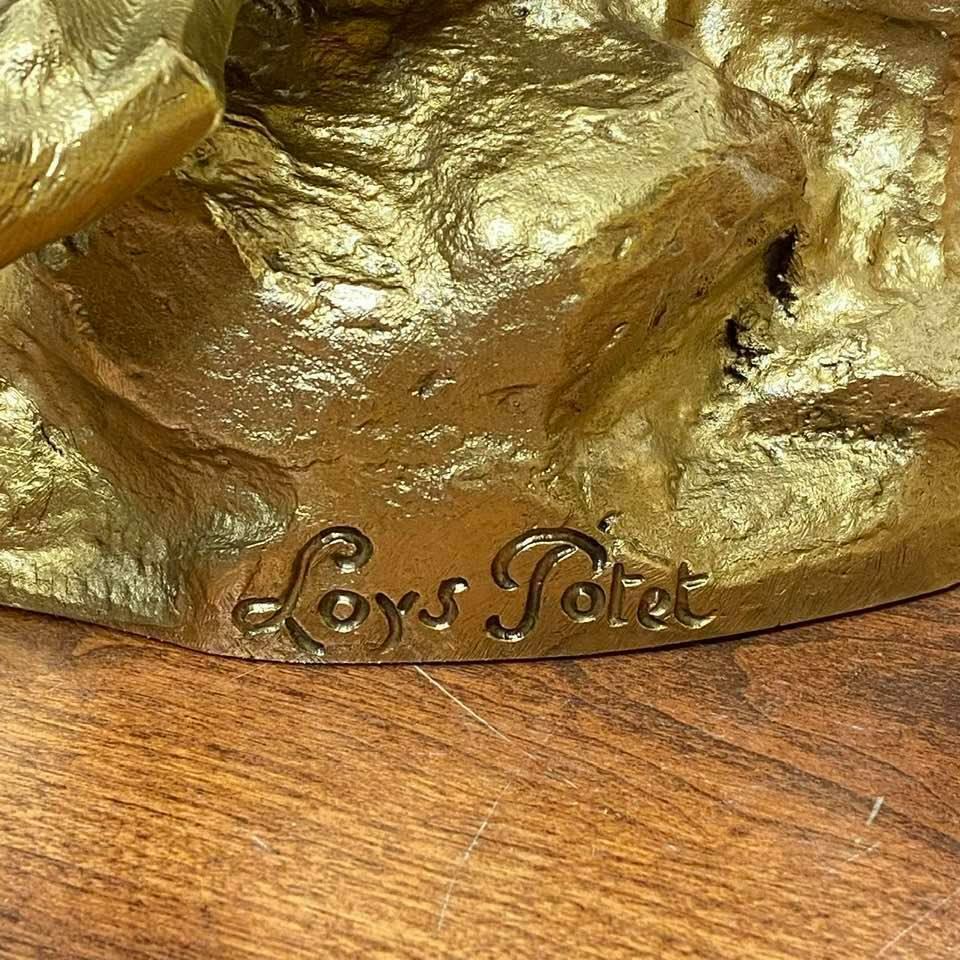 19th Century Originial Loys Potet "Lion Slayer" Gold Tone Bronze Sculpture
