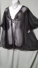 Ventura Black Robe Short Sexy Sheer with Lace 2X  GIFT 60" BUST 