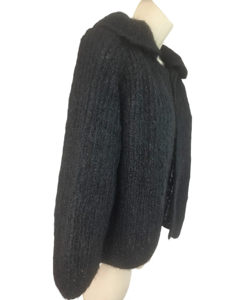 Cárdigan abierto con dobladillo corto hecho a mano años 50 60 para mujer talla M/L negro tejido suelto mohair Foto 4 de 4