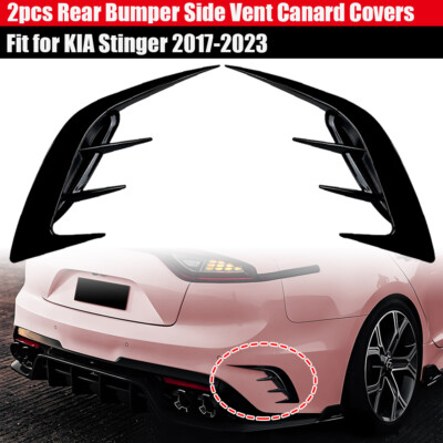For KIA Stinger 2017-2023 Gloss Black Rear Bumper Side Vent Canard Cover Tape-On