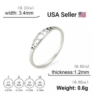 Moon Phase Ring Stainless Steel Crescent Moon Women Rings Witch Amulet Jewelry 