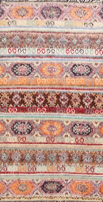 Color-full Geometric Quilt 7x10 Moroccan Oriental Area Rug Hand-made Wool Tribal