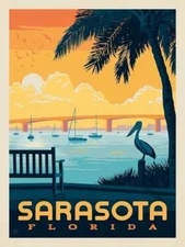 Vintage Sarasota Florida Travel Poster Print 17x12