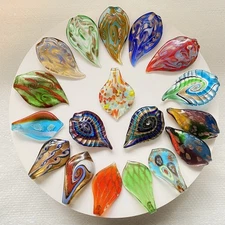 Murano Style Glass Leaf Pendant Foil Art Glass Jewelry Making Supplies