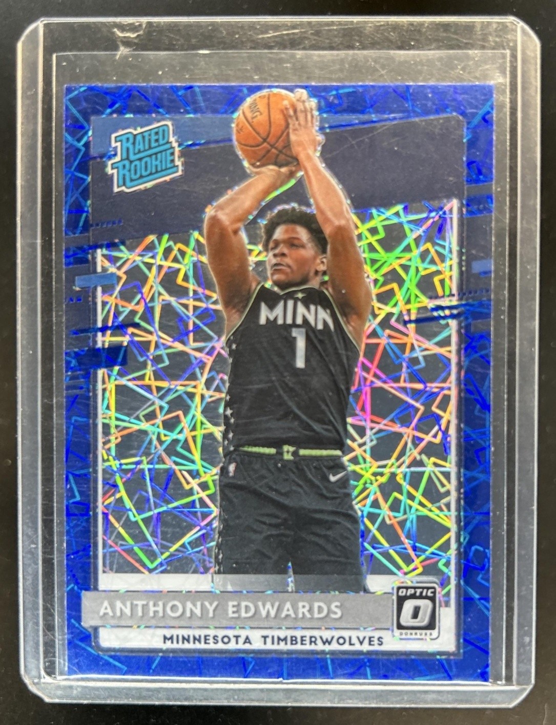 2020-21 Panini Donruss Optic Anthony Edwards Blue Velocity Prizm Rookie RC #151