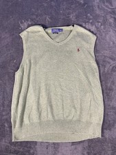 Polo Ralph Lauren Sweater Vest Khaki Green Red Pony Size Men s XL Pima Cotton