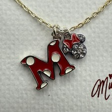 Disney Minnie Initial M Charm Necklace Polka Dot Made w/ Crystals from Swarovski
