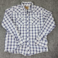 Wrangler Retro Men's L Blue Plaid Pearl Snap Western Shirt