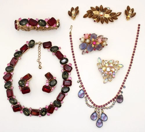 Vintage Rhinestone Costume Jewelry Lot Necklace Choker Clip Earrings Brooch Pin