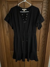 NWT Michael Kors Womens Black Lace-up Elastic Waist Lined Mini Dress Medium $140