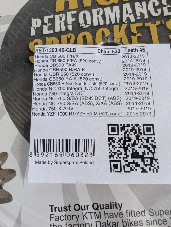 Supersprox Stealth rear sprocket 46 Tooth 520 Chain (Rst-1303:46-GLD) - Image 2 of 2