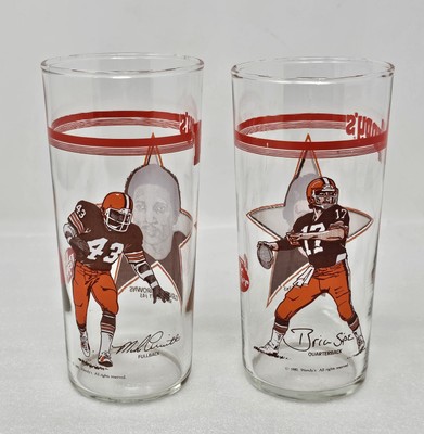2 Vintage Wendys Dr. Pepper Cleveland Browns '81 Glasses  Mike Pruitt Brian Sipe