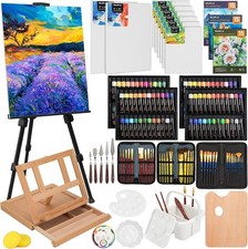 158PCS Deluxe Large Painting Kit with Metal and Solid Beech Wood Easel, Acrylic,