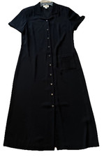 Vintage Talbots 10 Petite Black Button-Down Shirt Dress Short Sleeve Grannycore