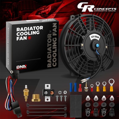 9'' Electric Cooling Fan 1150 CFM Thermostat Temp Wring Relay Control Switch Kit